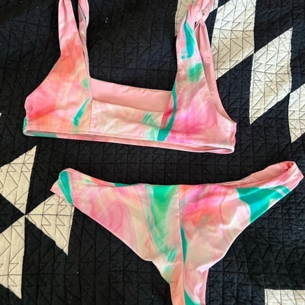 Frankies Bikinis Pink Blue Swimwear Top | Tie Dye Square Neck Beachy boho